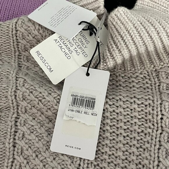 New Reiss Wynn High-Neck Cable Knit Jumper Sweater Slate Grey XS​ $255 - Picture 6 of 9